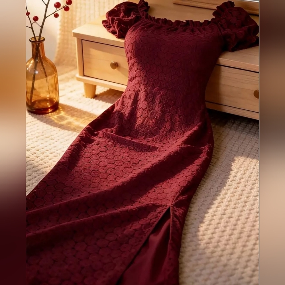 Elegant Burgundy Lace Dress